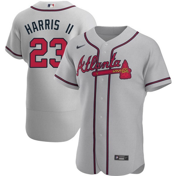 Men's Atlanta Braves #23 Michael Harris II Gray Flex Base Stitched Baseball Jersey - Click Image to Close